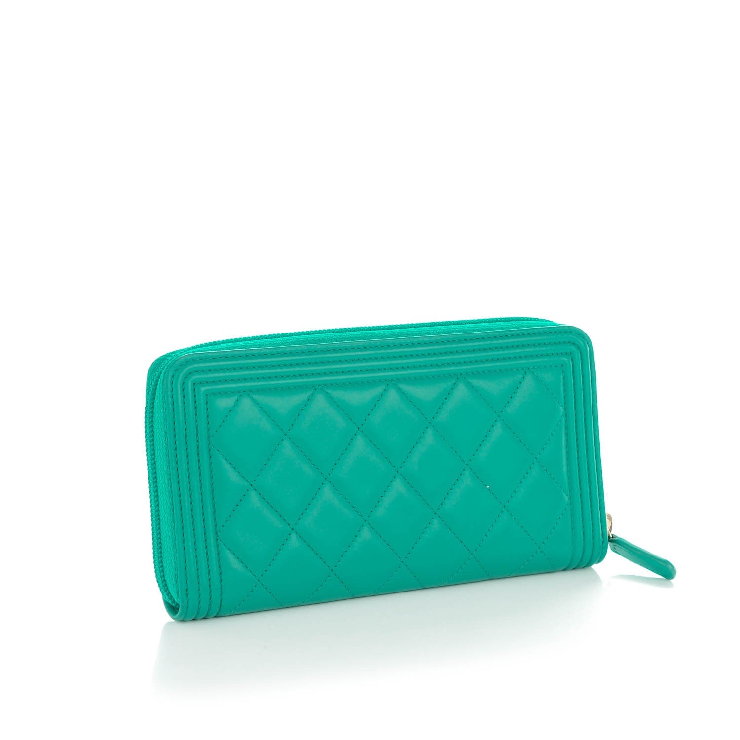 Chanel Lambskin Quilted Boy Zip Wallet Green 3 of 8