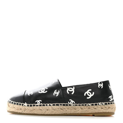 Chanel Lambskin Printed CC Espadrilles 39 Black White 1 of 10