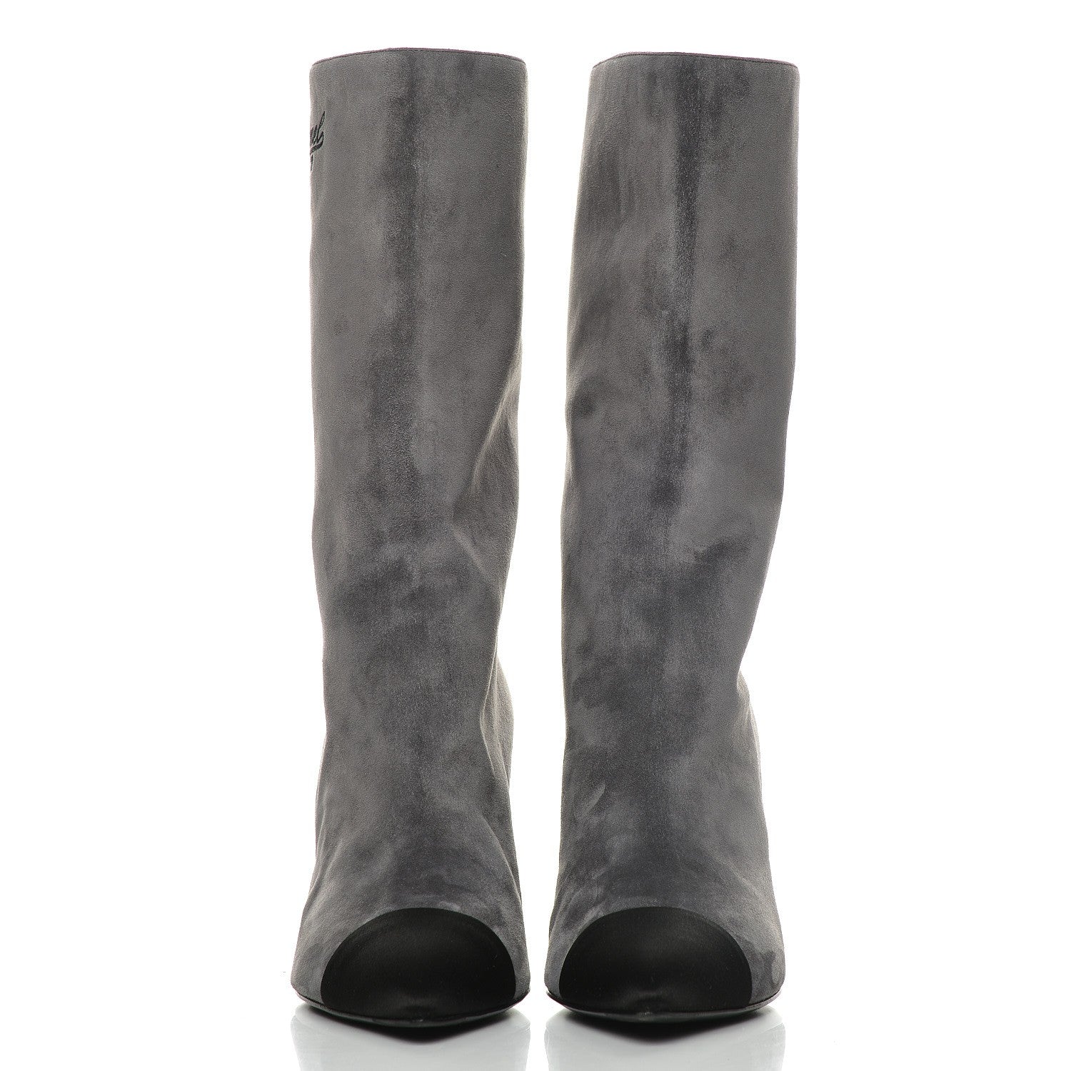 Chanel Suede Calfskin Satin Cap Toe Short Boots 39 Grey Black 3 of 12