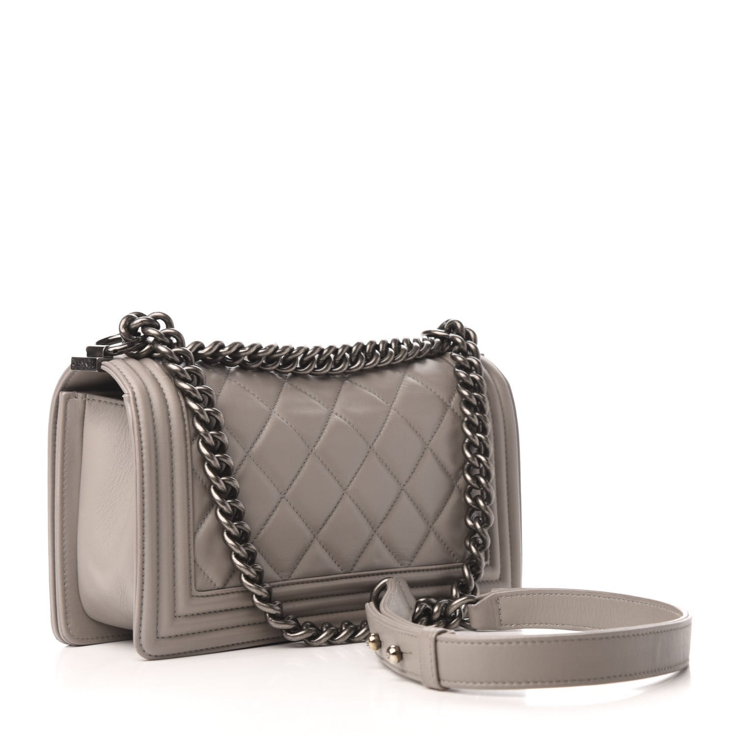 Lambskin Quilted Medium Boy Flap Grey