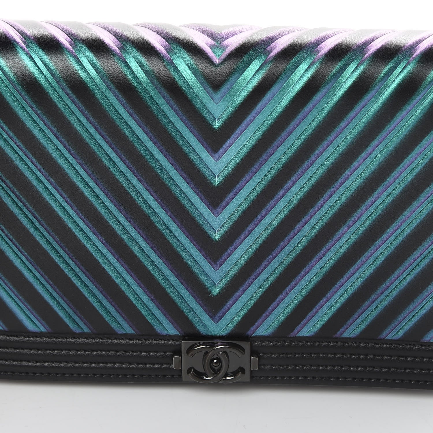 Chanel Calfskin Painted Chevron Embossed Boy Wallet On Chain WOC Black 13 of 14