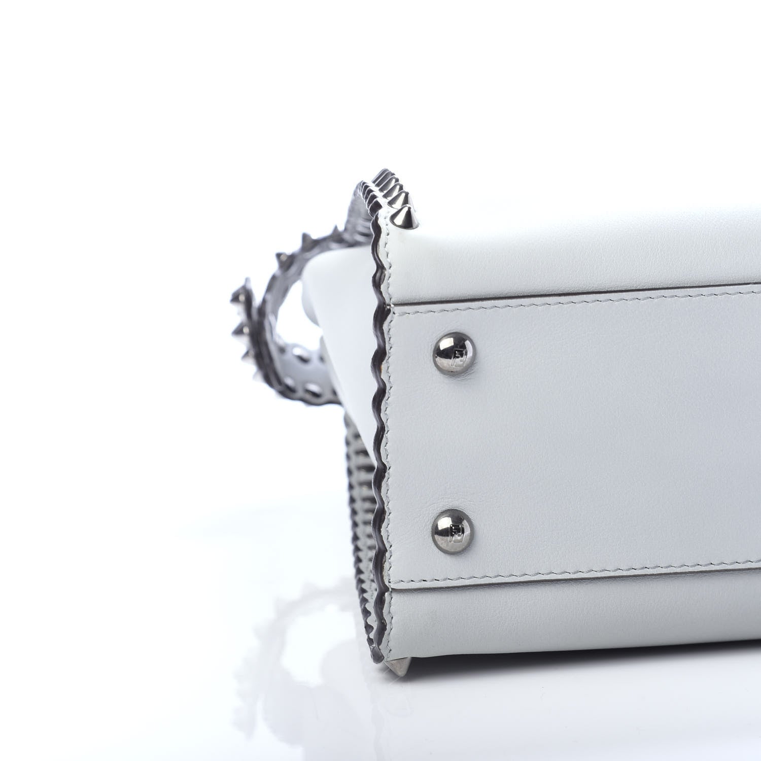 Fendi Vitello Seta Shiny Nappa Scalloped Studded Medium Peekaboo Iconic Satchel Grigio Perla 8 of 10