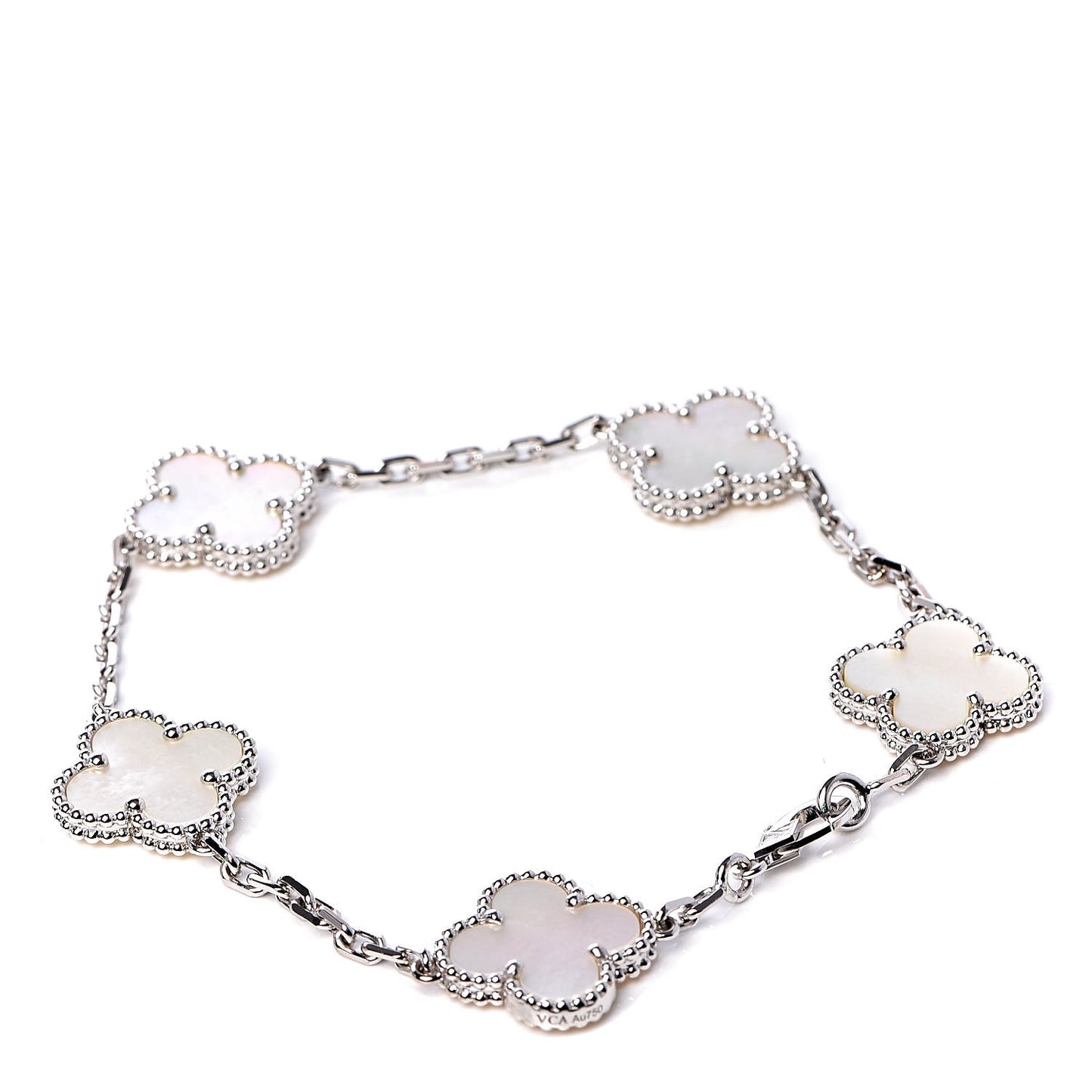 18K White Gold Mother of Pearl 5 Motifs Vintage Alhambra Bracelet
