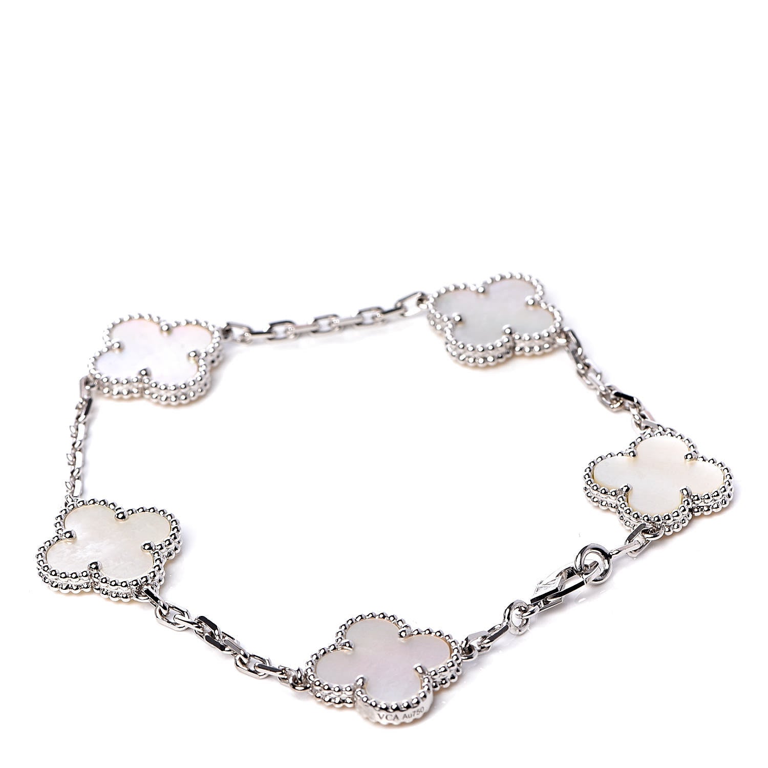 Van Cleef & Arpels 18K White Gold Mother of Pearl 5 Motifs Vintage Alhambra Bracelet 3 of 6