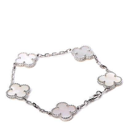 Van Cleef & Arpels 18K White Gold Mother of Pearl 5 Motifs Vintage Alhambra Bracelet 3 of 6