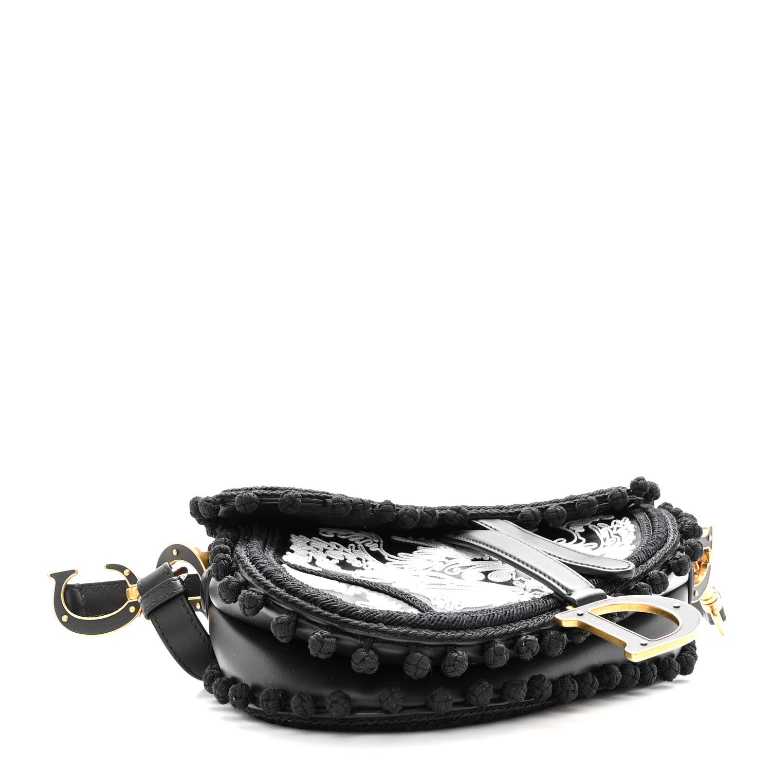 Christian Dior Calfskin Embroidered Saddle Bag Black White 4 of 9