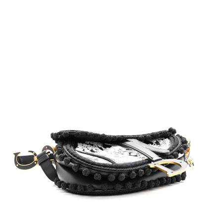 Christian Dior Calfskin Embroidered Saddle Bag Black White 4 of 9