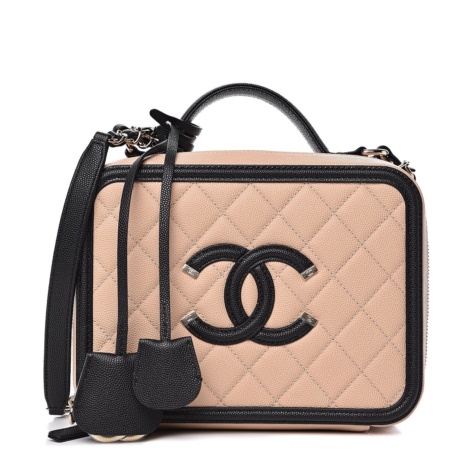 Chanel Caviar Quilted Medium CC Filigree Vanity Case Beige Black 1 of 10