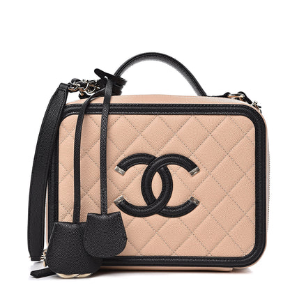 Chanel Caviar Quilted Medium CC Filigree Vanity Case Beige Black 1 of 10