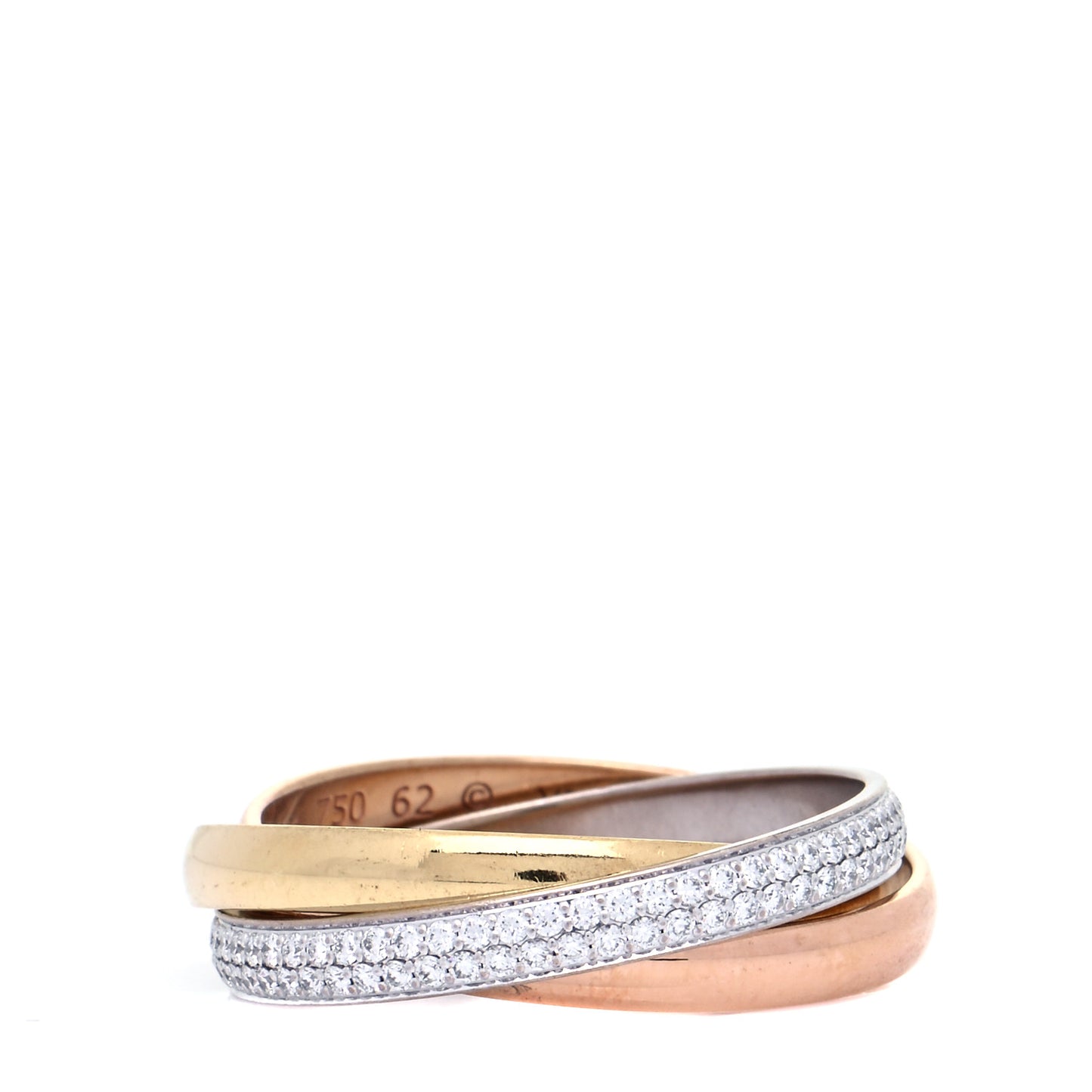 18K White Yellow Pink Gold Diamond Small Trinity Paved Ring 62 10