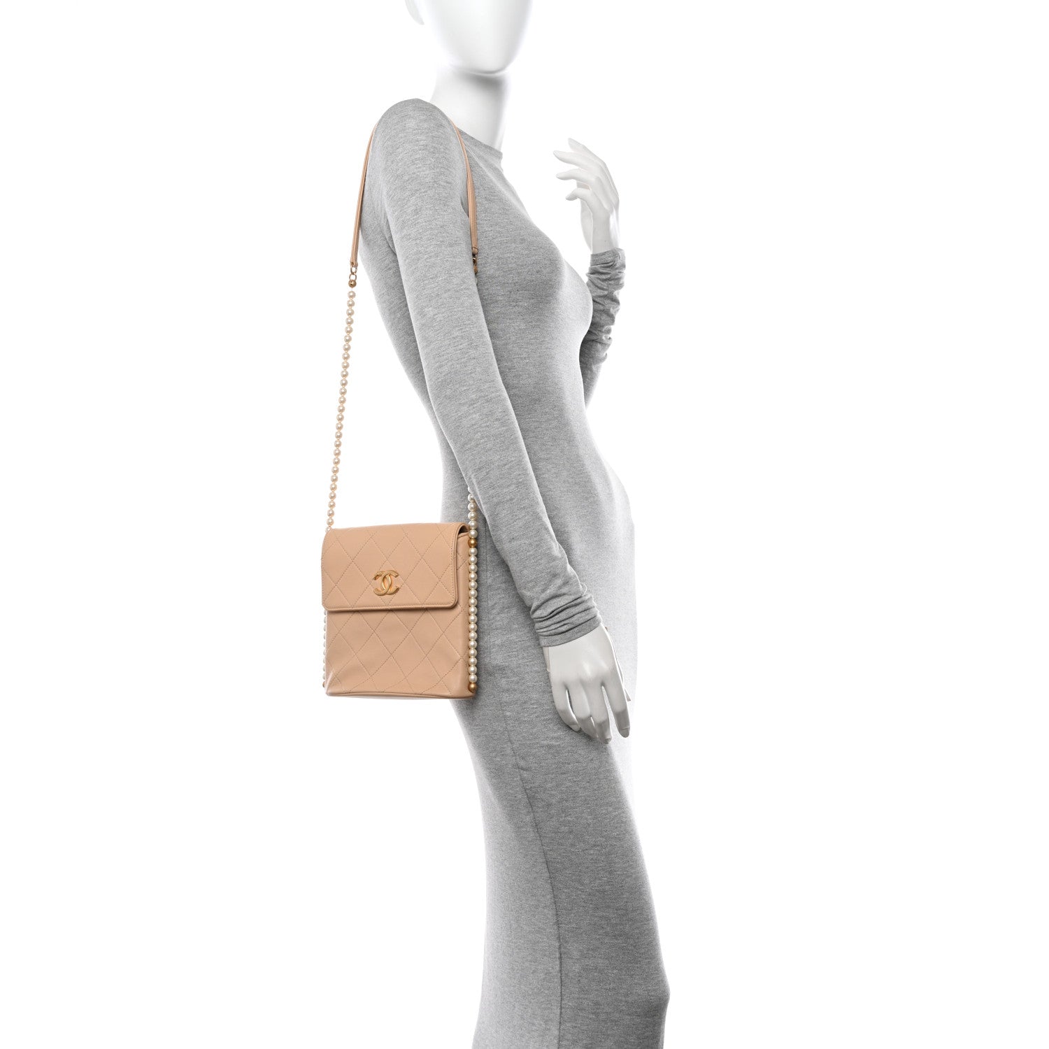 Chanel Calfskin Quilted Pearl Small Hobo Bag Beige 2 of 12