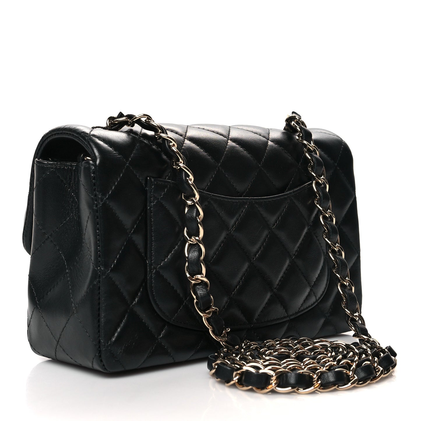 Lambskin Quilted Mini Rectangular Flap Black