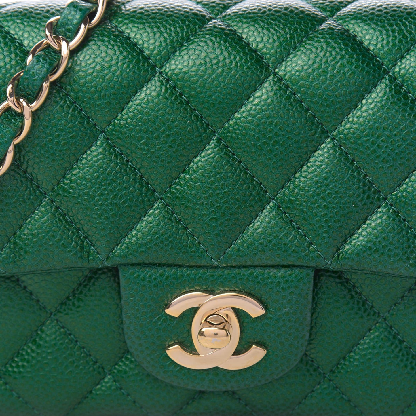 Metallic Caviar Quilted Mini Rectangular Flap Green
