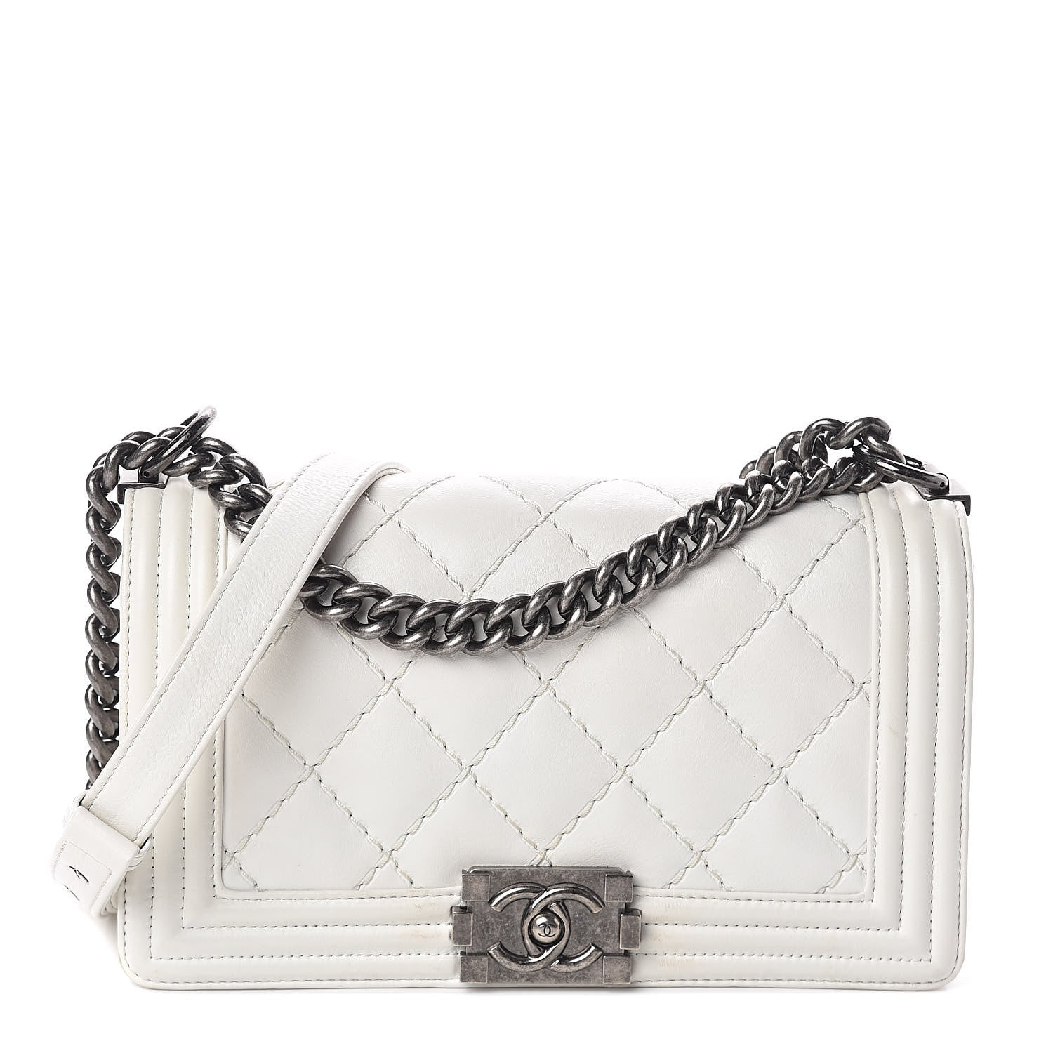 Chanel Calfskin Double Stitch Medium Boy Flap White 1 of 12
