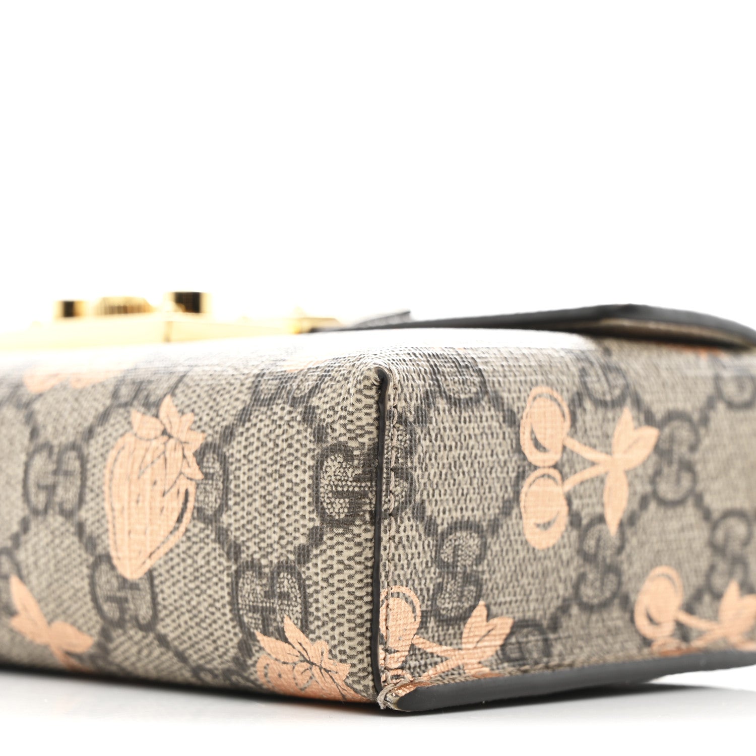 Gucci GG Supreme Monogram Berry Textured Dollar Calfskin Mini Padlock Top Handle Shoulder Bag Beige Ebony Light Copper Mystic White 10 of 12