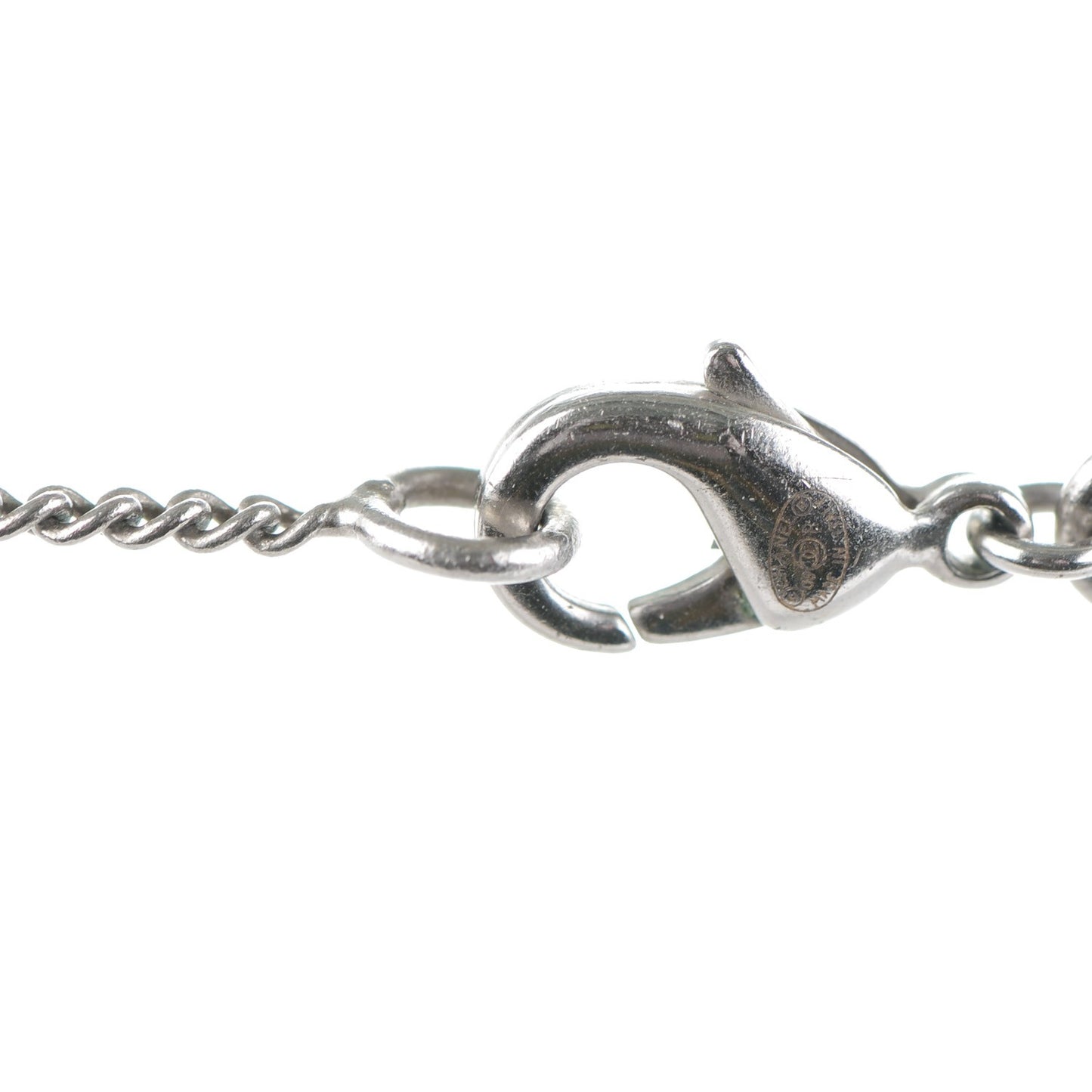 Baguette Crystal Pearl CC Long Necklace Silver