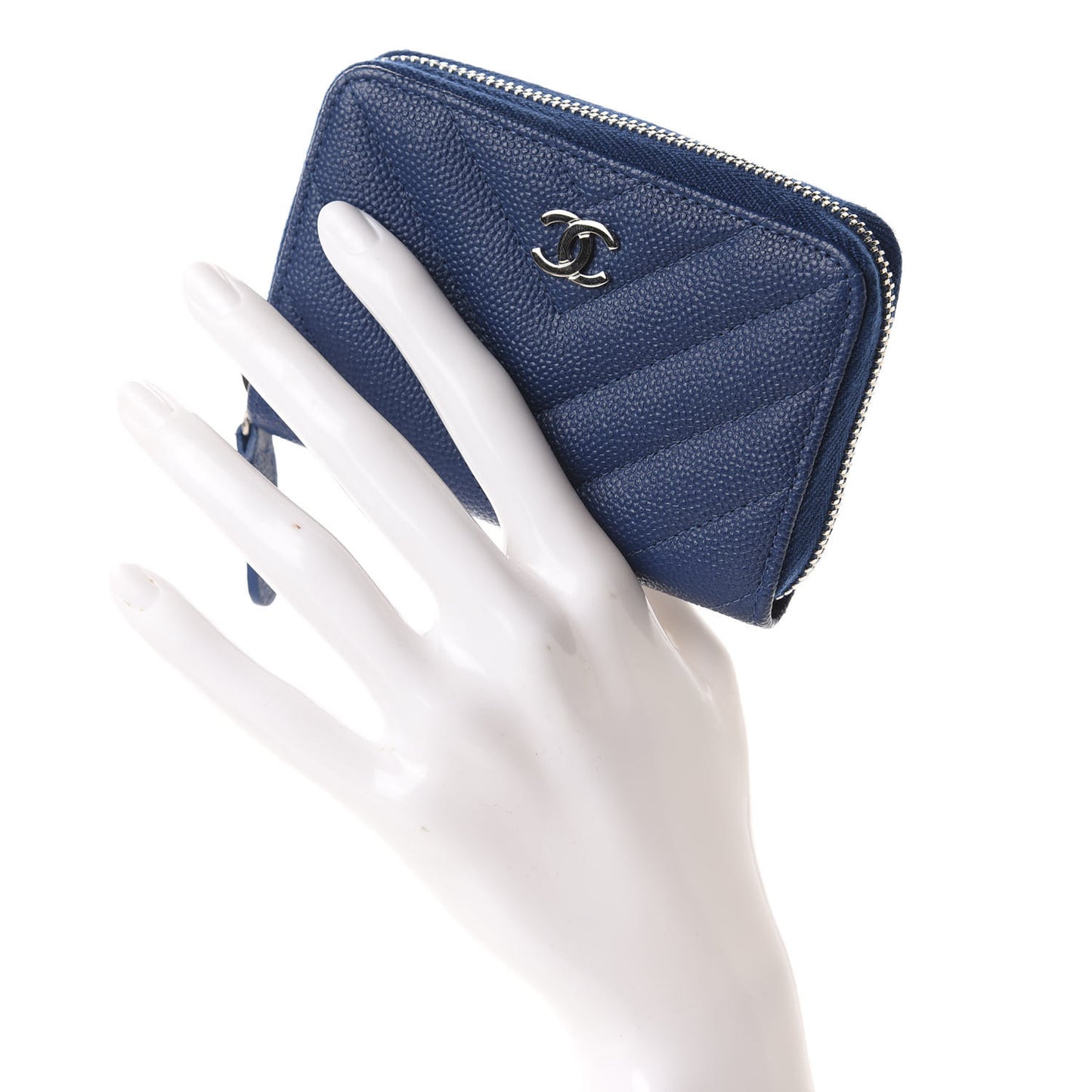 Caviar Chevron Quilted Zip Coin Purse Blue