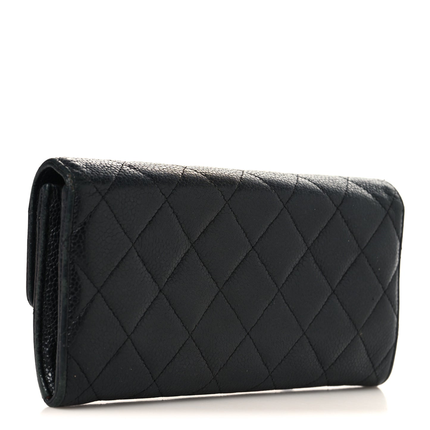 Caviar Quilted Large Gusset Flap Wallet Black