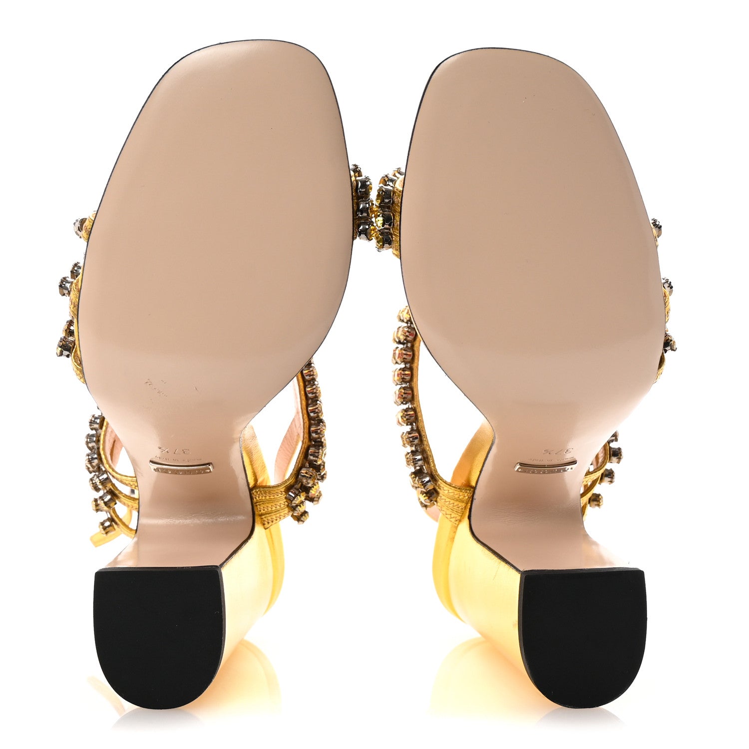 Gucci Nappa Silk Crystal Bertie High Heel Sandals 37.5 Gold 6 of 9