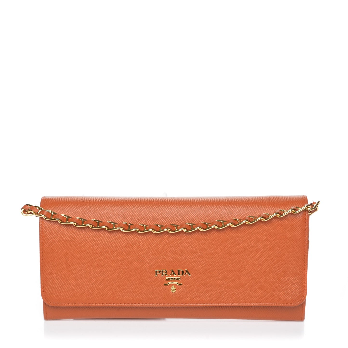 Saffiano Metal Oro Chain Wallet Papaya