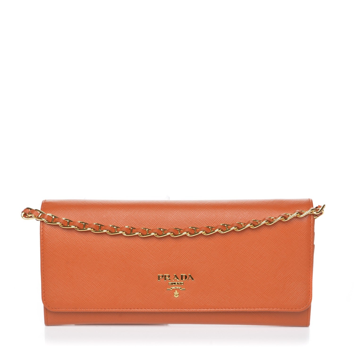 Prada Saffiano Metal Oro Chain Wallet Papaya 1 of 8