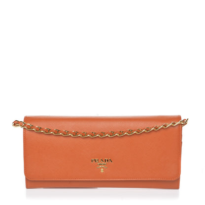 Prada Saffiano Metal Oro Chain Wallet Papaya 1 of 8