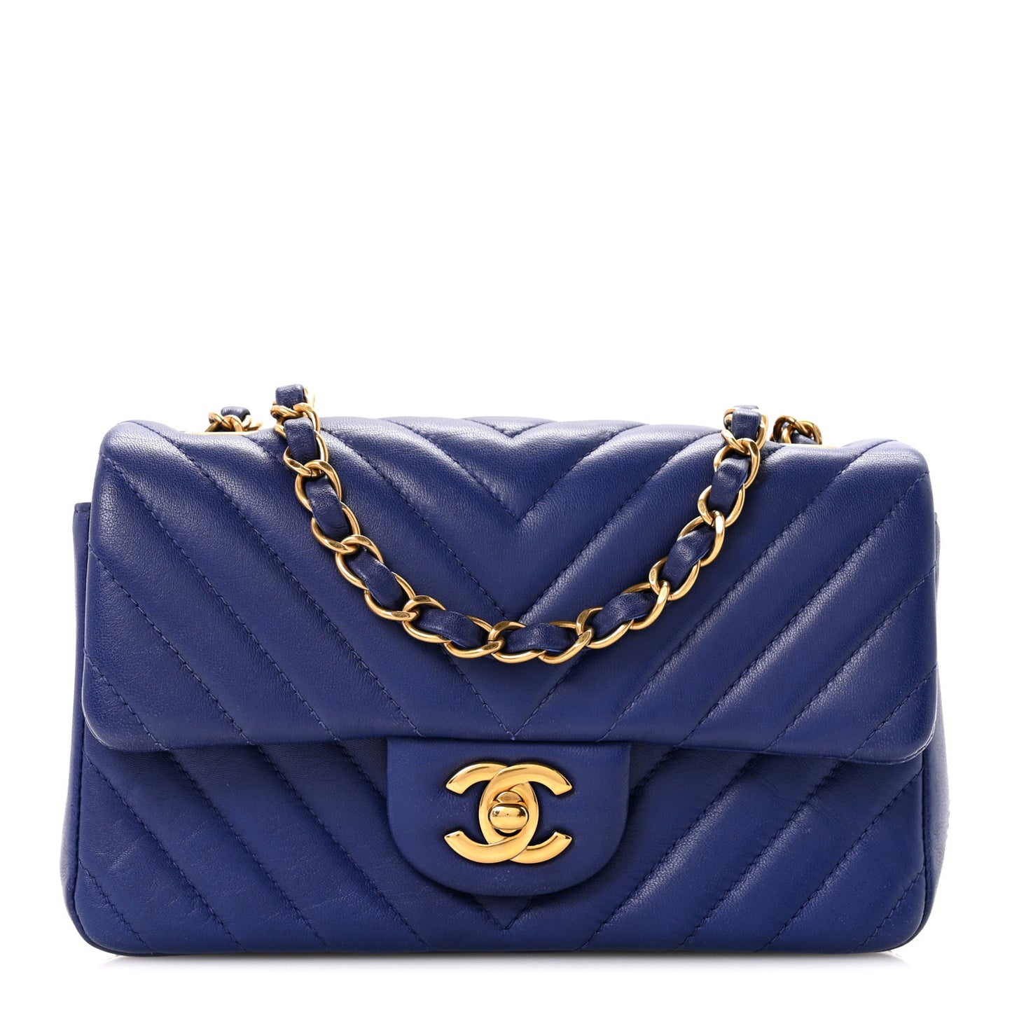 Lambskin Chevron Quilted Mini Rectangular Flap Blue