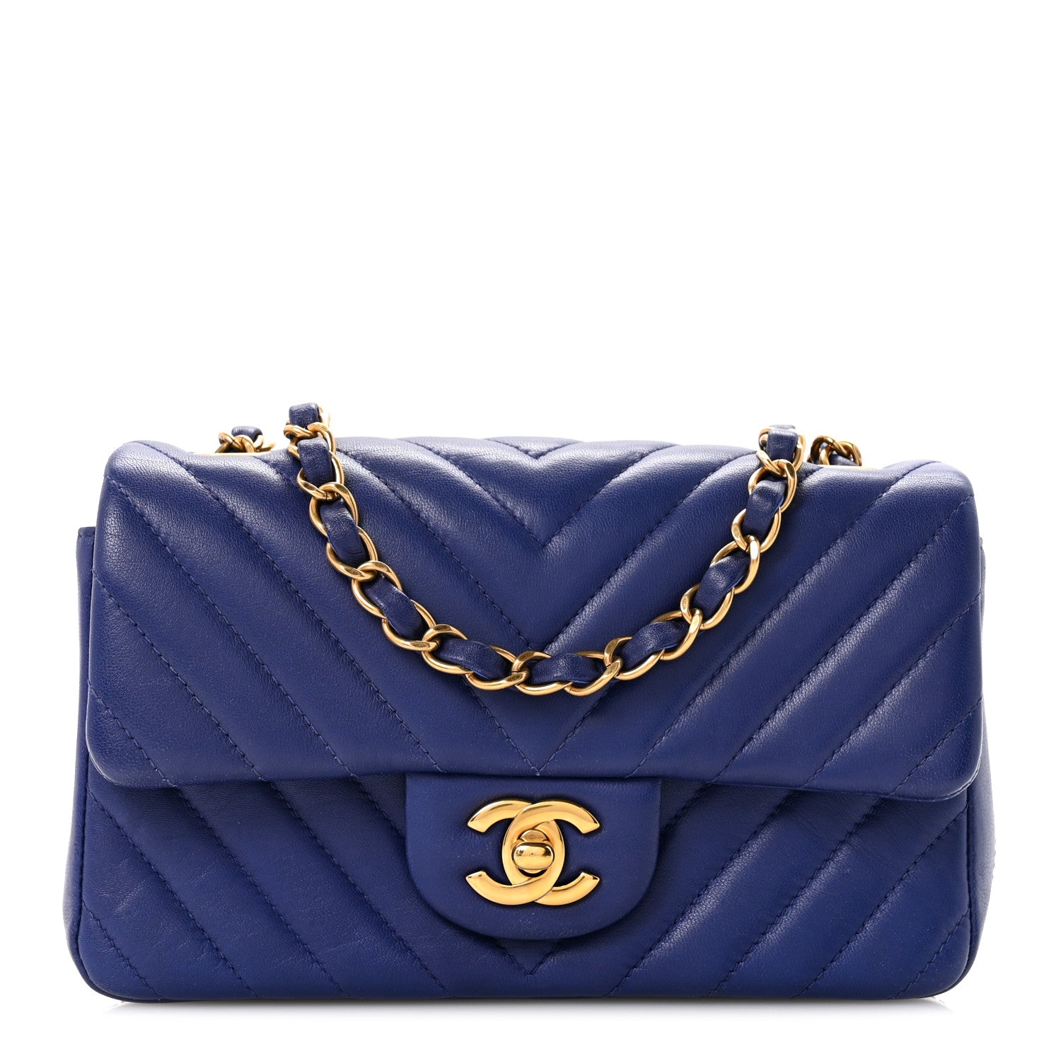 Chanel Lambskin Chevron Quilted Mini Rectangular Flap Blue 1 of 13