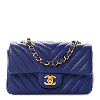 Chanel Lambskin Chevron Quilted Mini Rectangular Flap Blue 1 of 13
