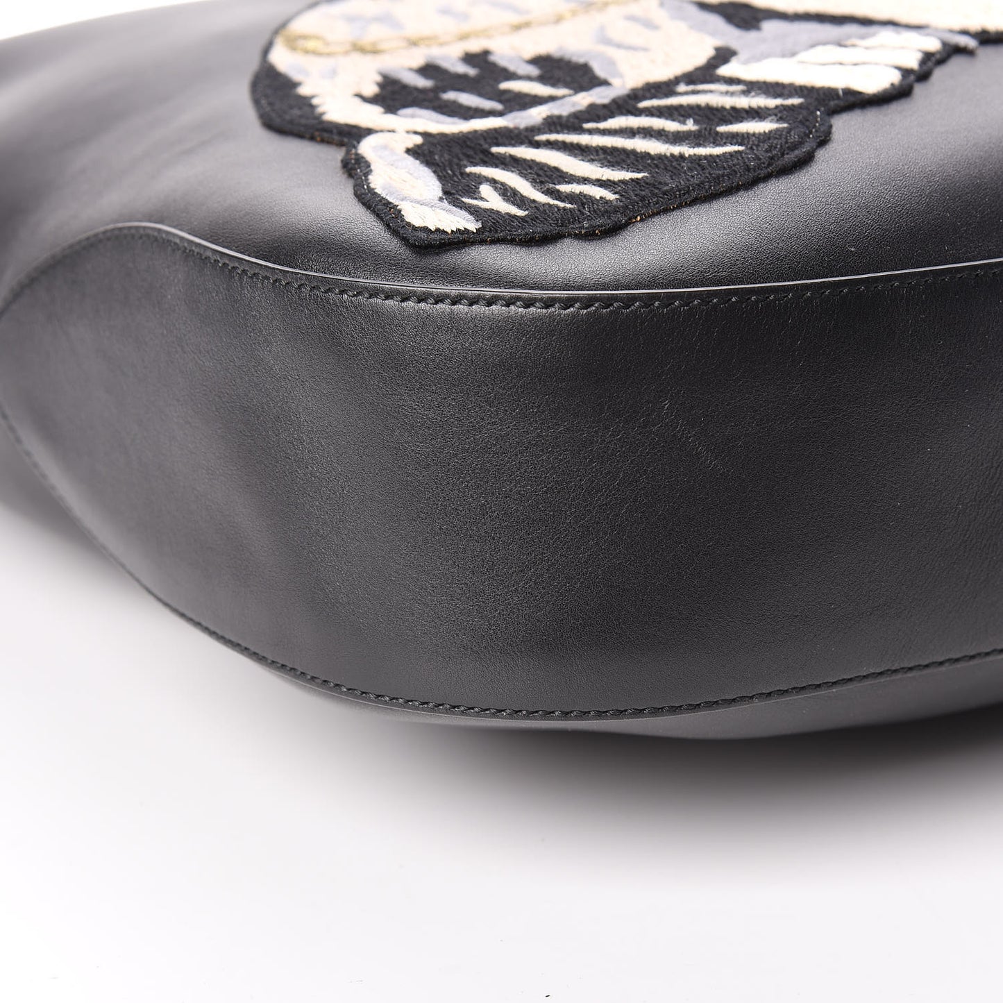 Calfskin Dog Embroidered Extra Large Dionysus Hobo Black