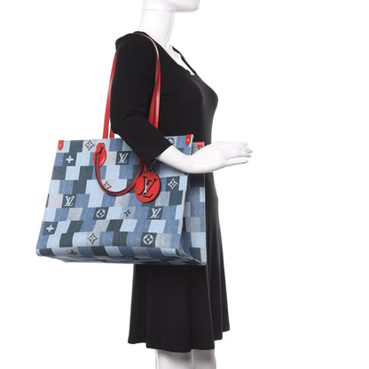 Louis Vuitton Denim Damier Monogram Onthego Blue Rouge 2 of 10