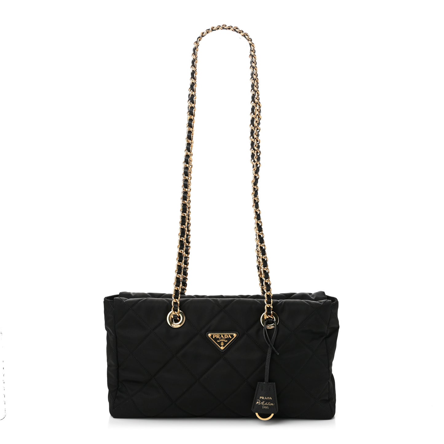 Re-Nylon Impuntu Quilted Re-Edition 1995 Chaine East West Medium Tote Bag Black
