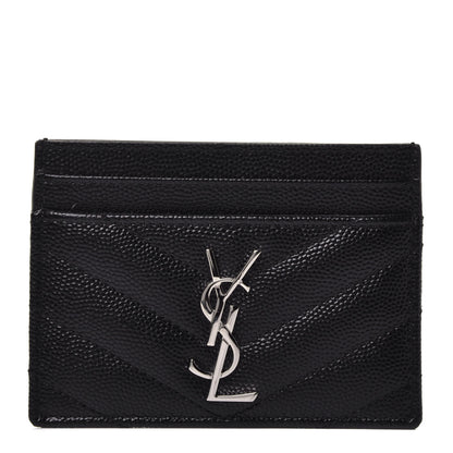 Saint Laurent Grain De Poudre Matelasse Chevron Monogram Credit Card Case Black 1 of 7