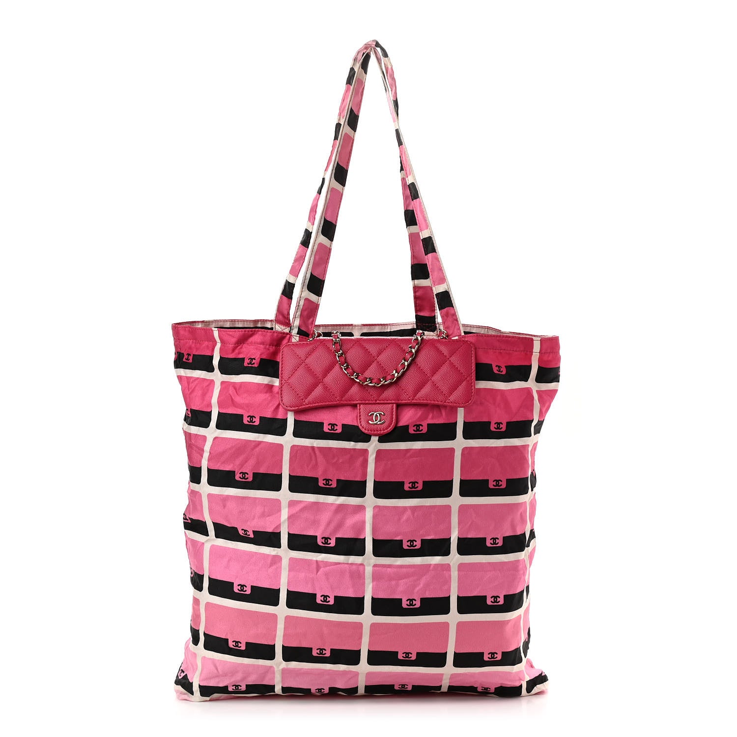 Chanel Caviar Fabric Quilted Foldable Tote With Chain Pink Multicolor 3 of 20