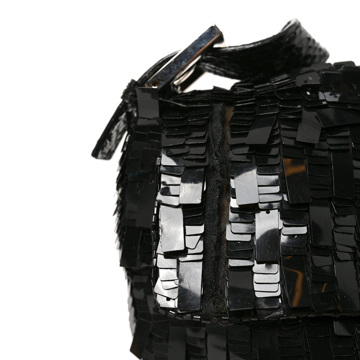 Sequin Paillettes Snakeskin Baguette Black