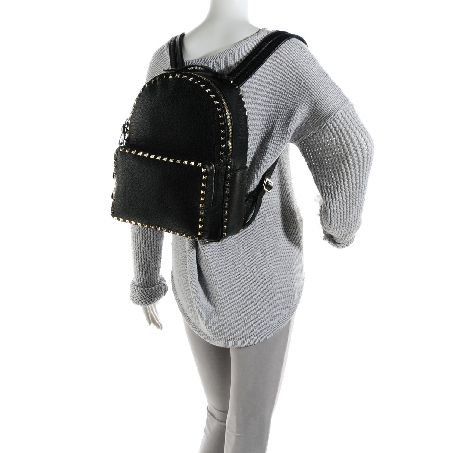 Valentino Garavani Grained Calfskin Medium Rockstud Backpack Black 2 of 8