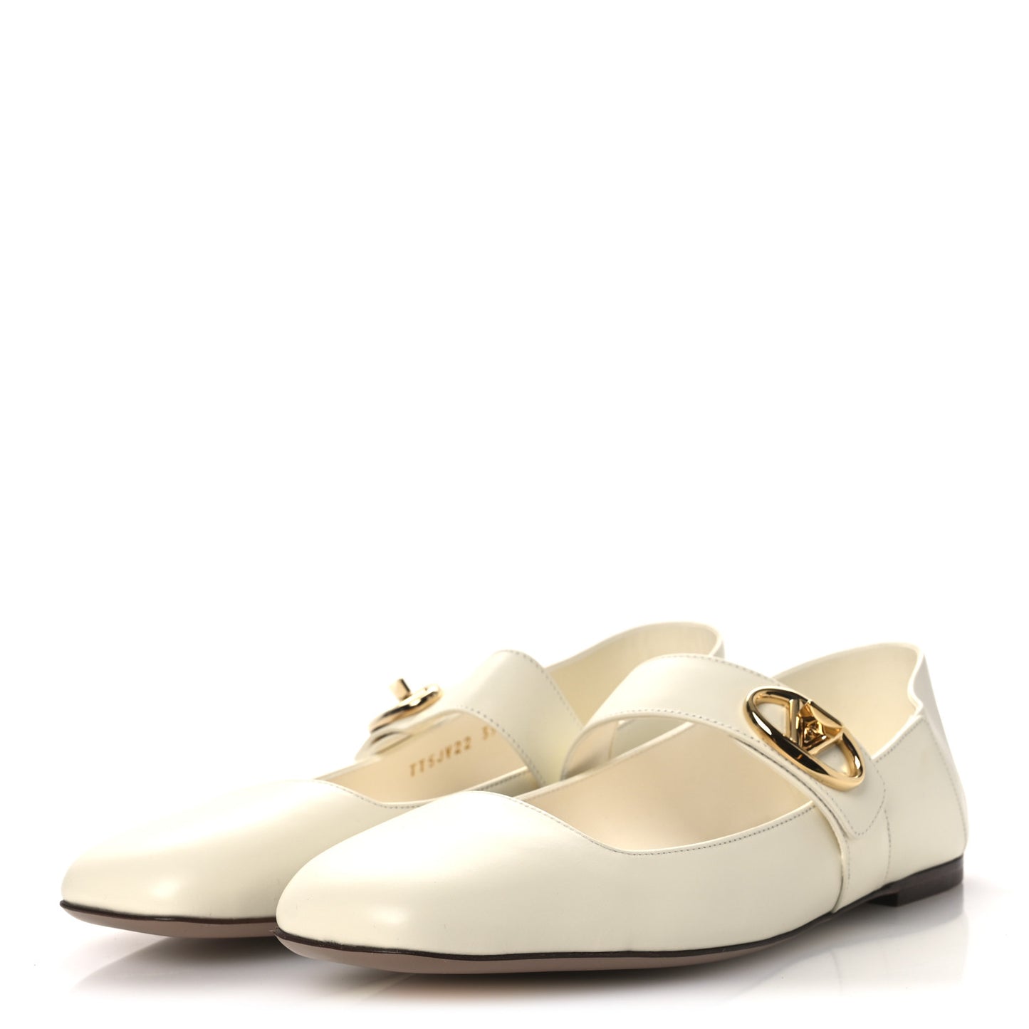 Calfskin VLogo Locker Mary Jane Ballerina Flats 39 Ivory