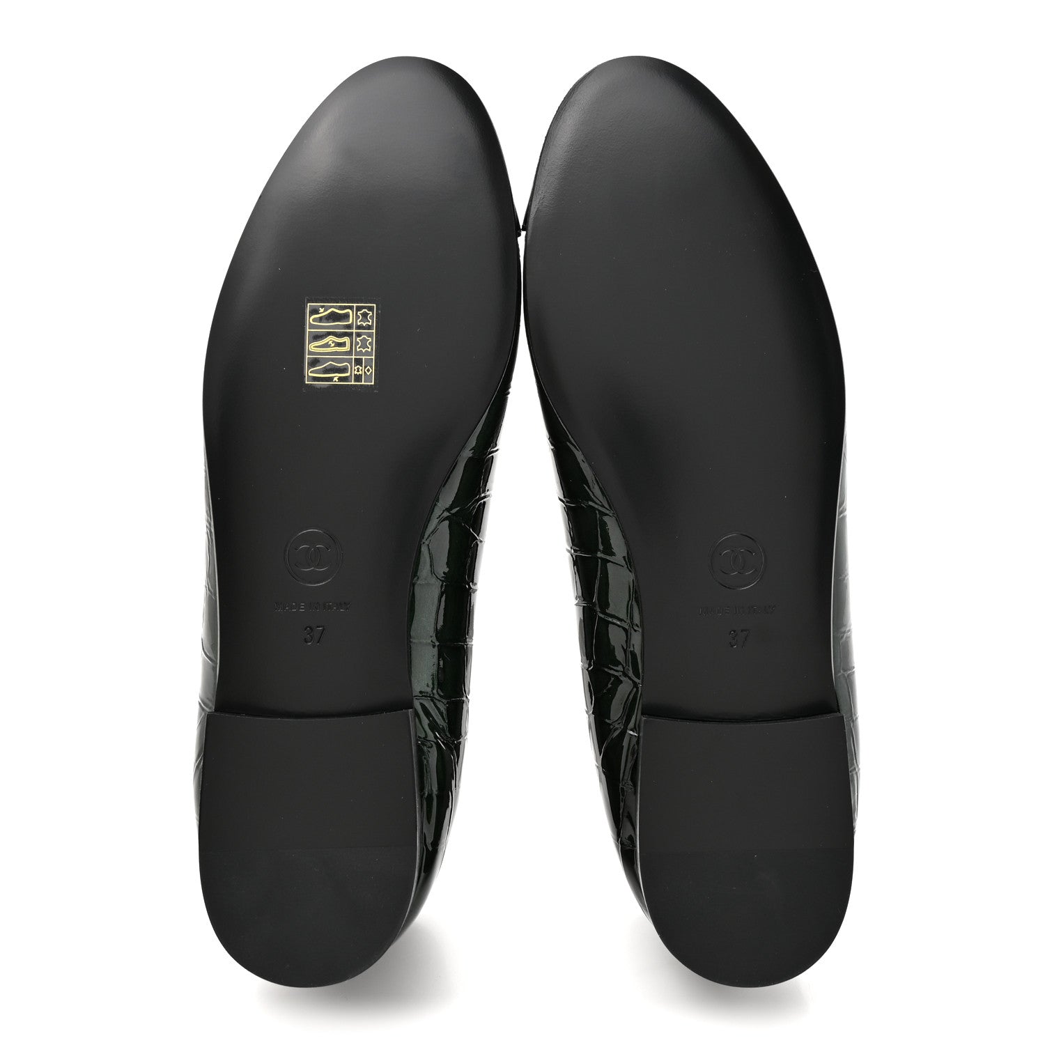 Chanel Patent Calfskin Crocodile Embossed Ballerina Flats 37 Dark Green Black 6 of 10