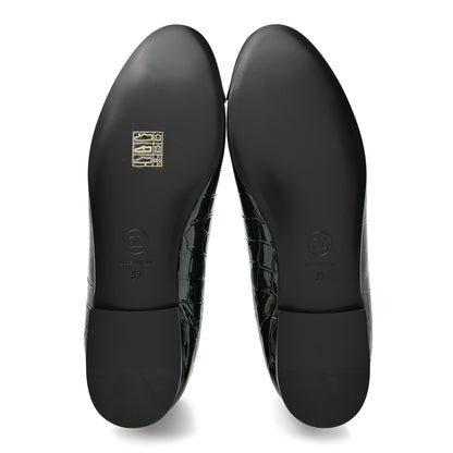 Chanel Patent Calfskin Crocodile Embossed Ballerina Flats 37 Dark Green Black 6 of 10