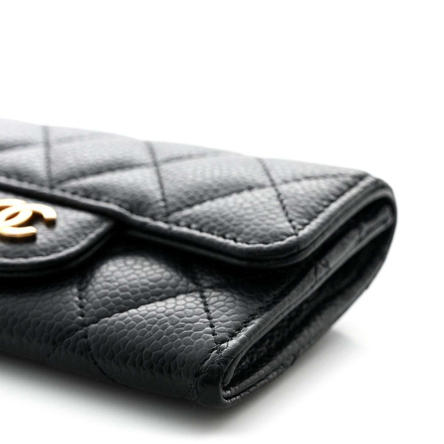 Caviar Quilted Flap Card Holder Wallet Black