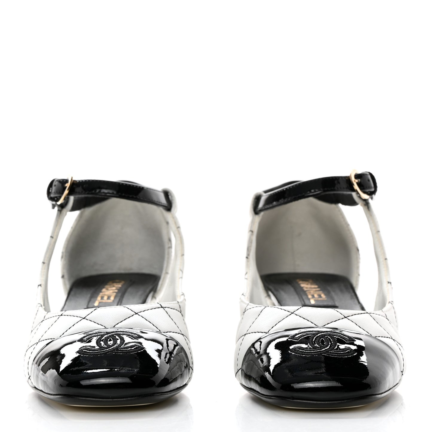 Lambskin Patent Quilted Cap Toe Mary Jane Flats 38 White Black
