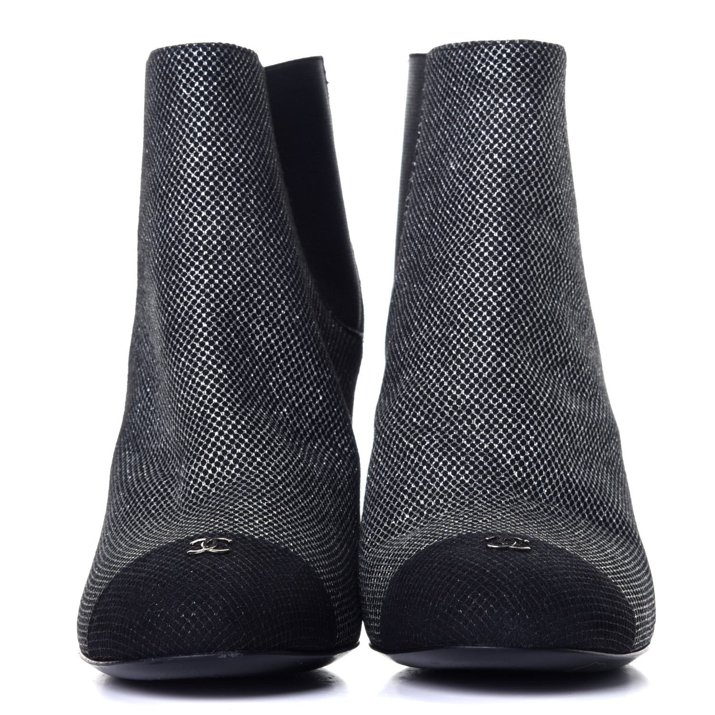 Mesh CC Cap Toe Ankle Boots 36 Argent Black