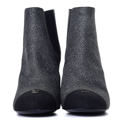 Chanel Mesh CC Cap Toe Ankle Boots 36 Argent Black 2 of 7