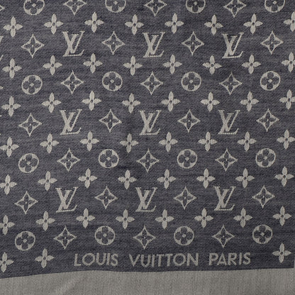 Louis Vuitton Silk Wool Monogram Denim Shawl Blue 5 of 35