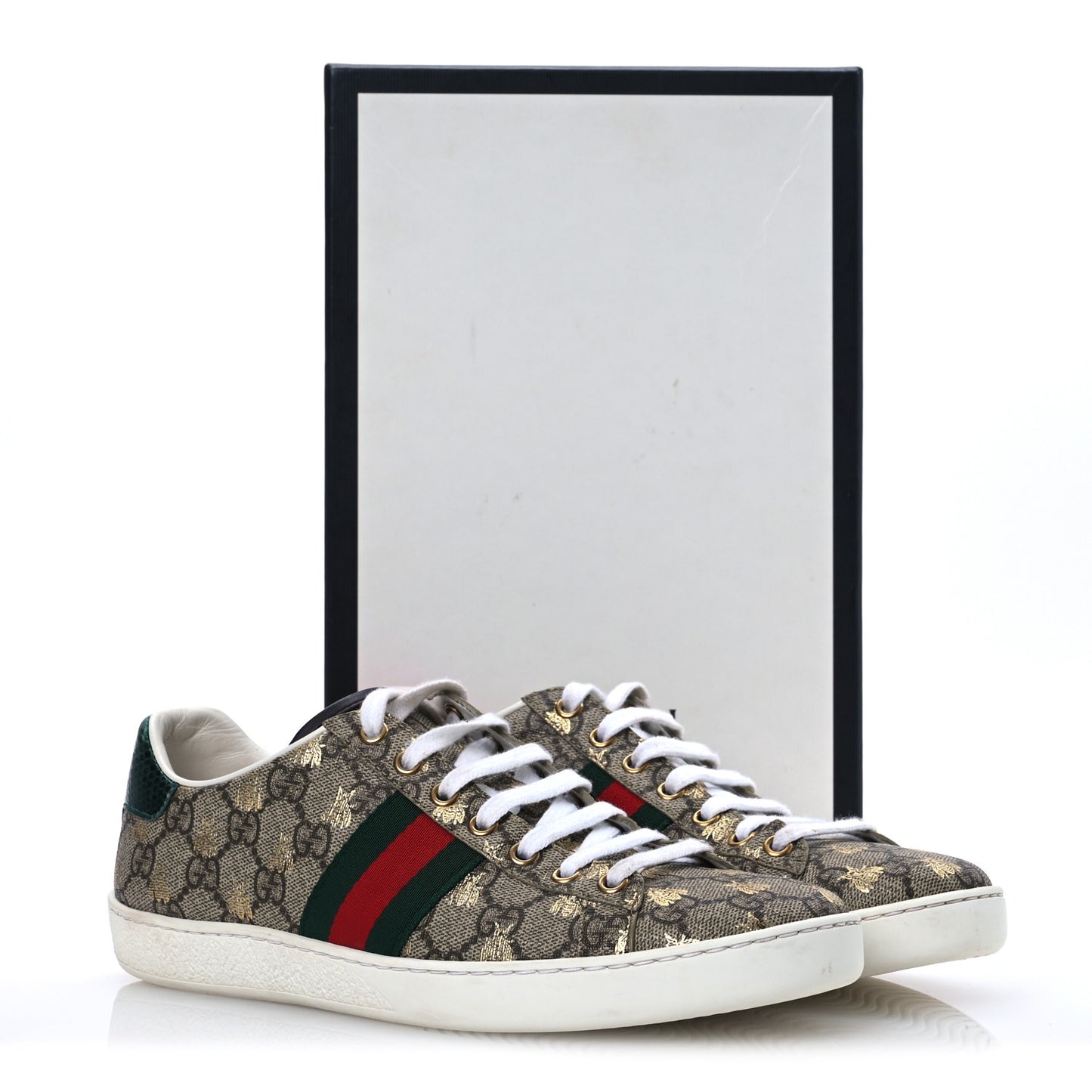GG Supreme Monogram Bees Ayers Web Womens Ace Sneakers 39 Beige Oro Green Red