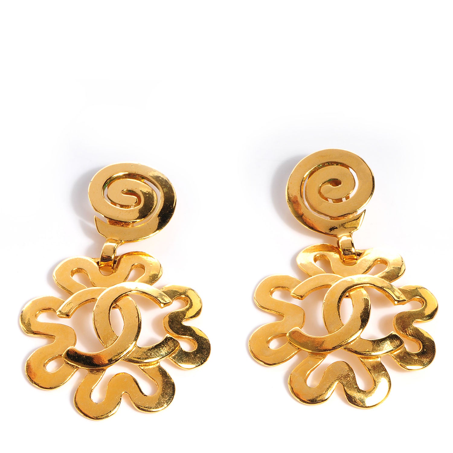 Chanel CC Spiral Drop Clip On Earrings Gold 1 of 4