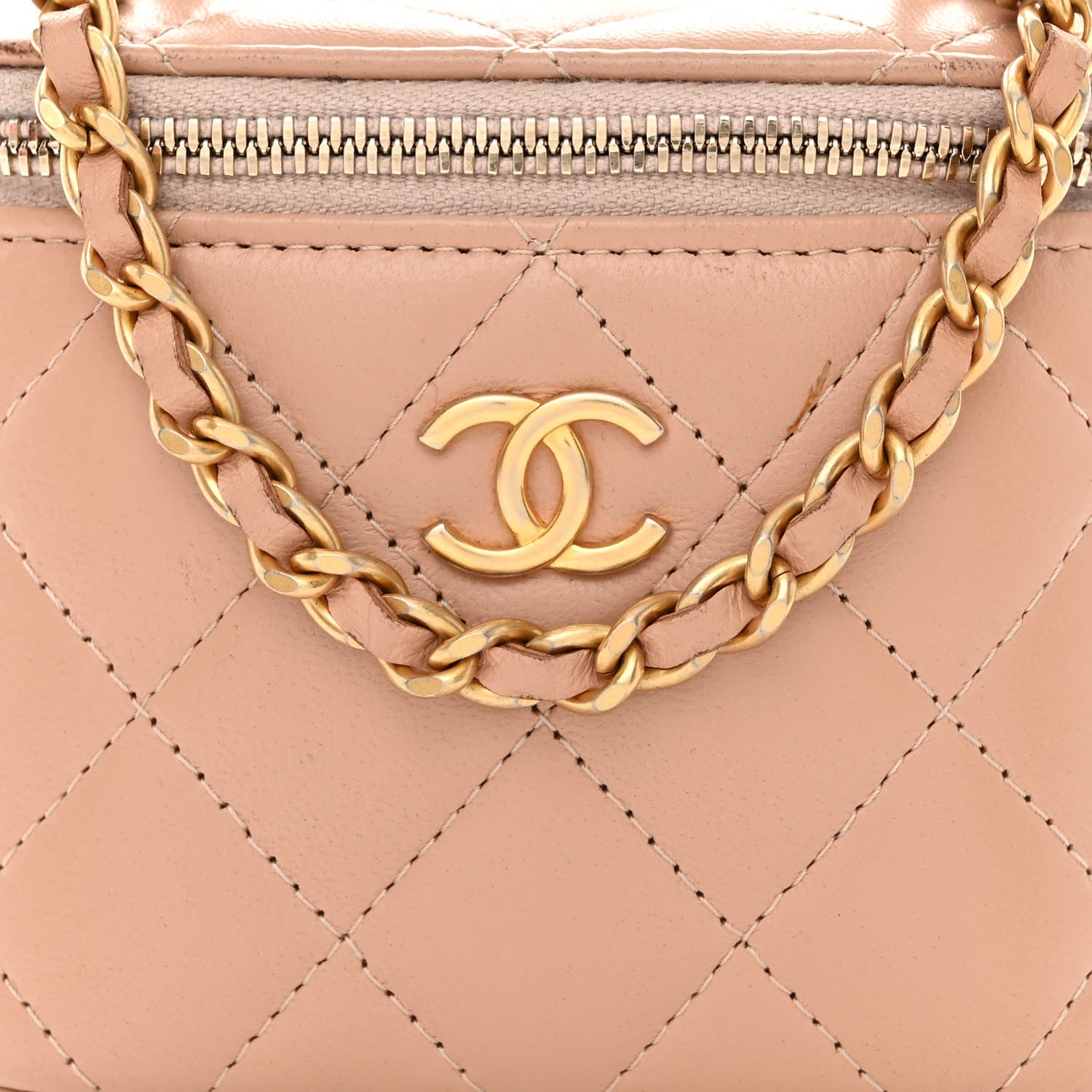Chanel Lambskin Quilted Top Handle Mini Vanity Case With Chain Beige 8 of 12