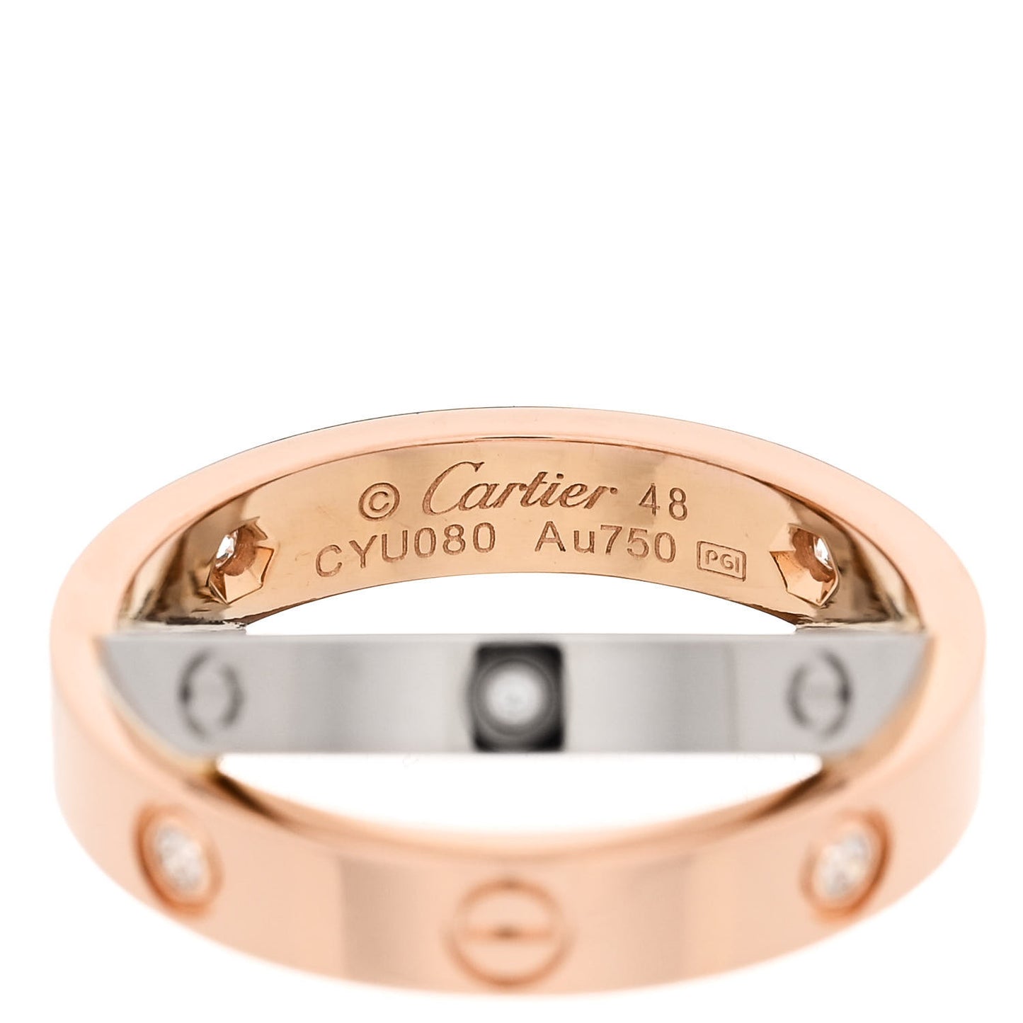 18K Pink White Gold 6 Diamonds LOVE Ring 48 4.5