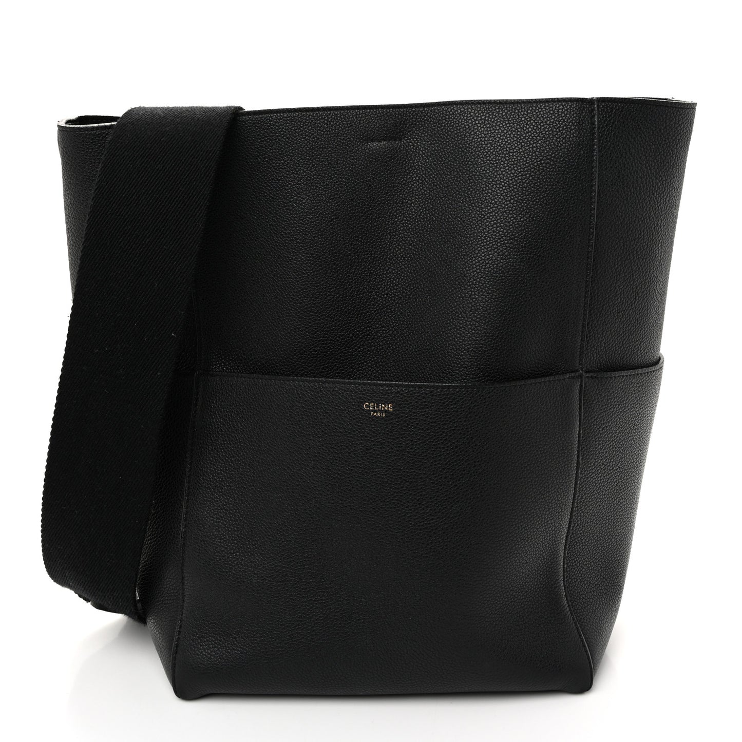 Soft Grained Calfskin Sangle Bucket Bag Black