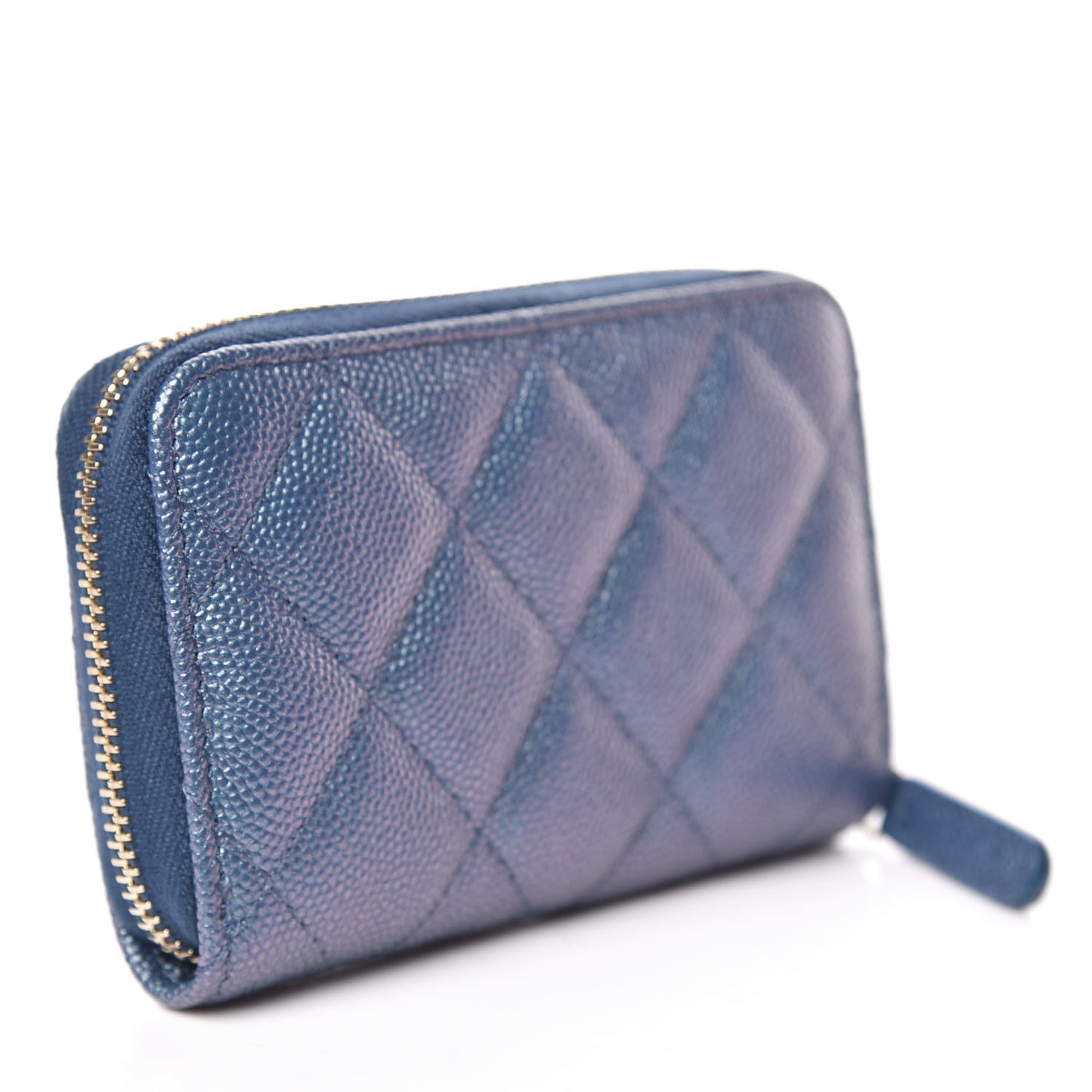 Iridescent Caviar Quilted Zip Coin Purse Blue